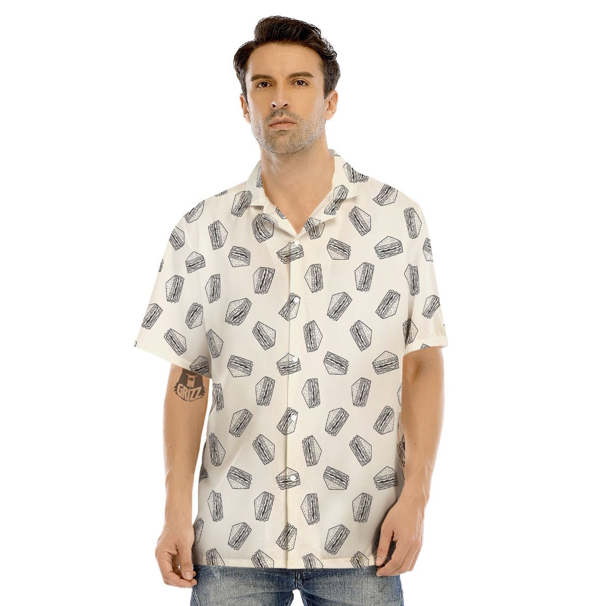 Sandwich Grey Doodle Print Pattern Men's Hawaiian Shirt-grizzshop