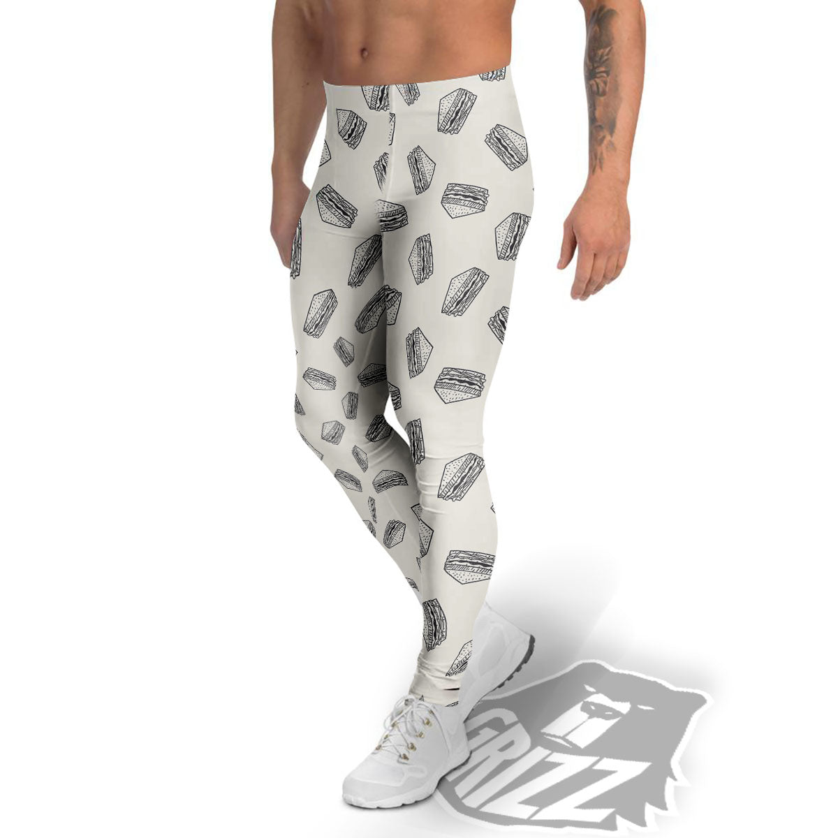Sandwich Grey Doodle Print Pattern Men's Leggings-grizzshop
