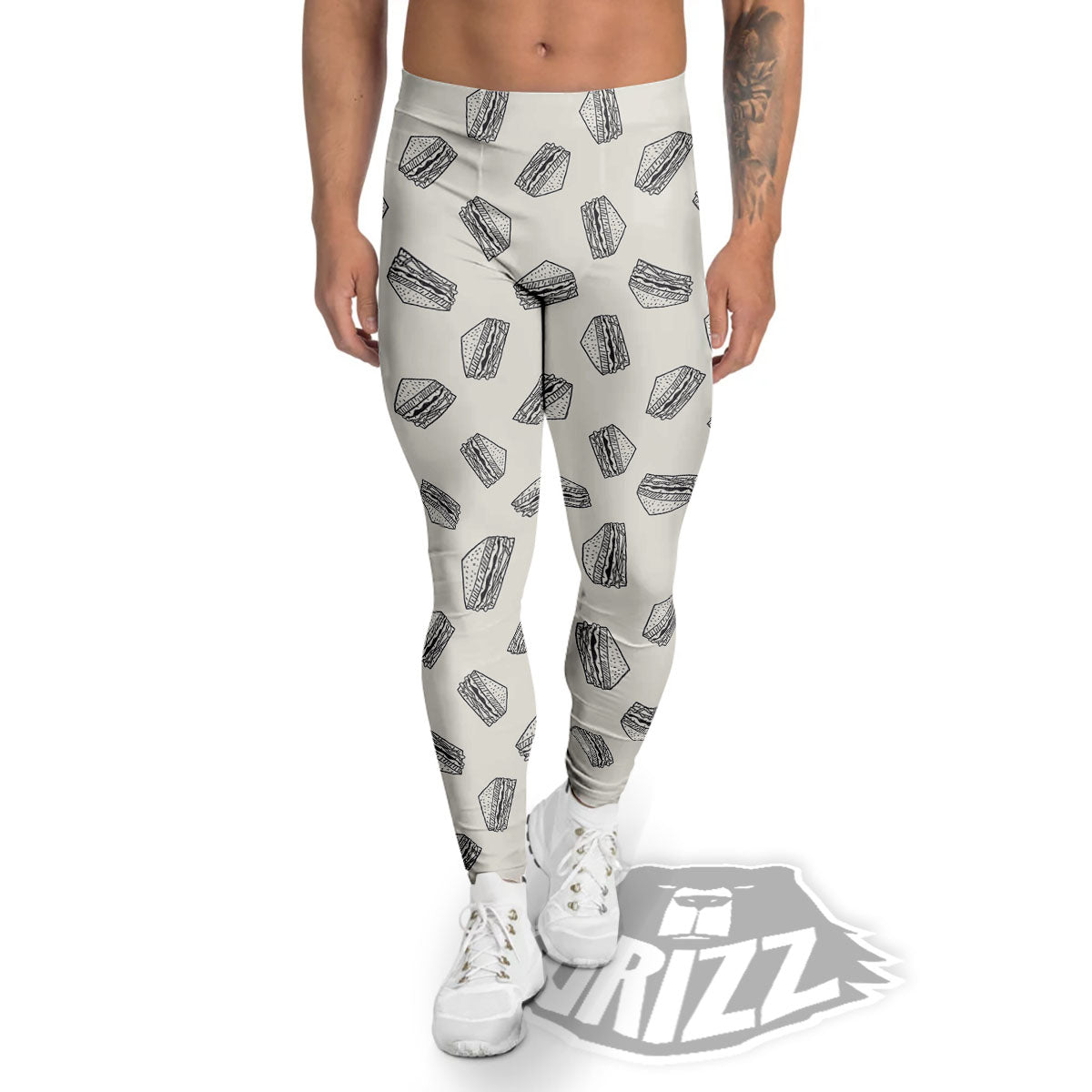 Sandwich Grey Doodle Print Pattern Men's Leggings-grizzshop