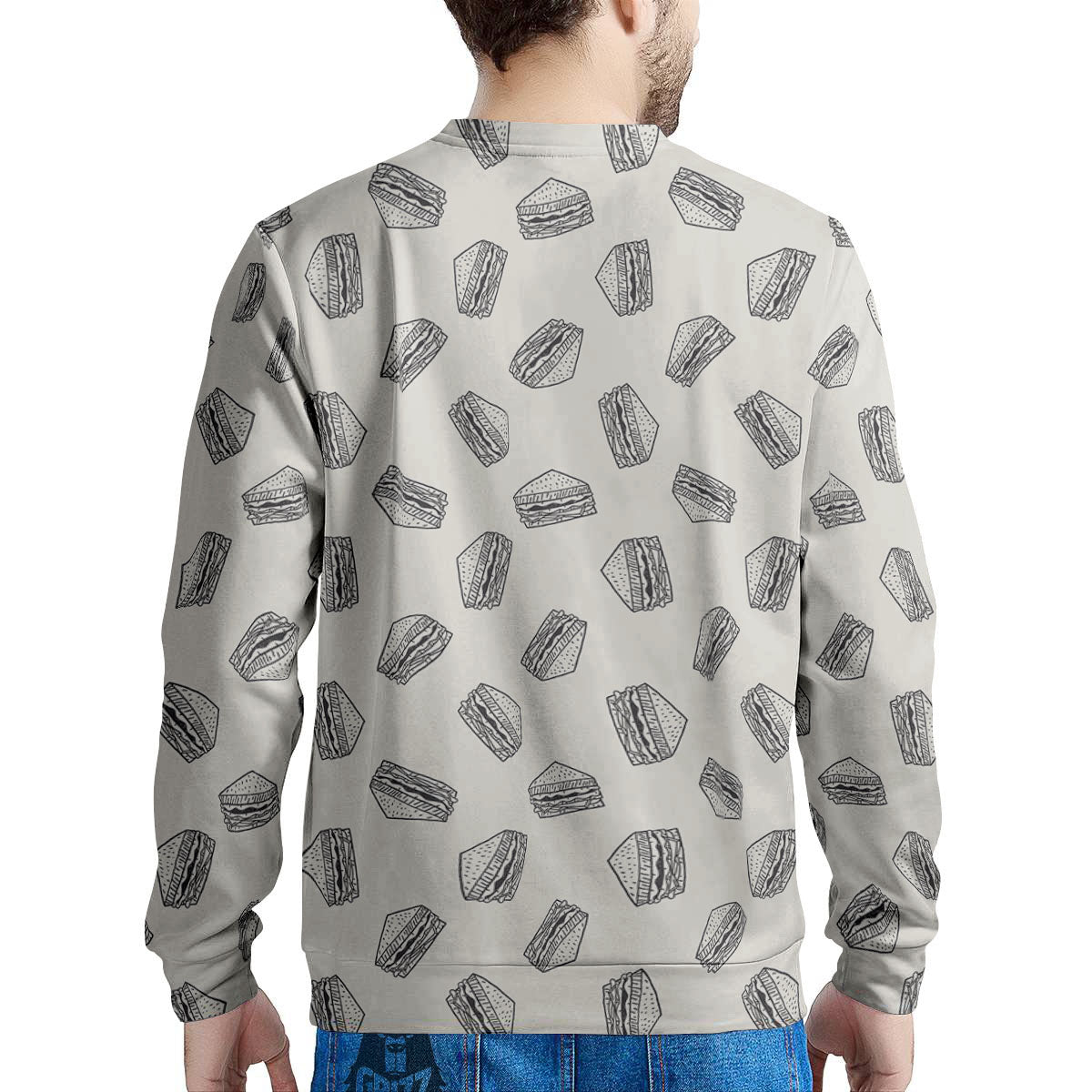 Sandwich Grey Doodle Print Pattern Men's Sweatshirt-grizzshop
