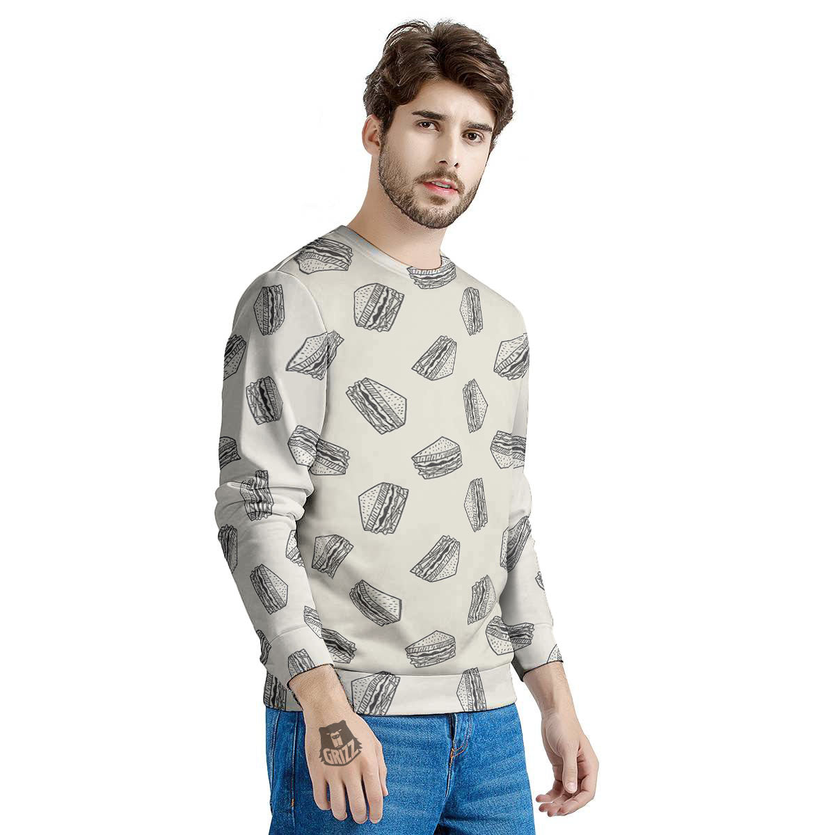 Sandwich Grey Doodle Print Pattern Men's Sweatshirt-grizzshop