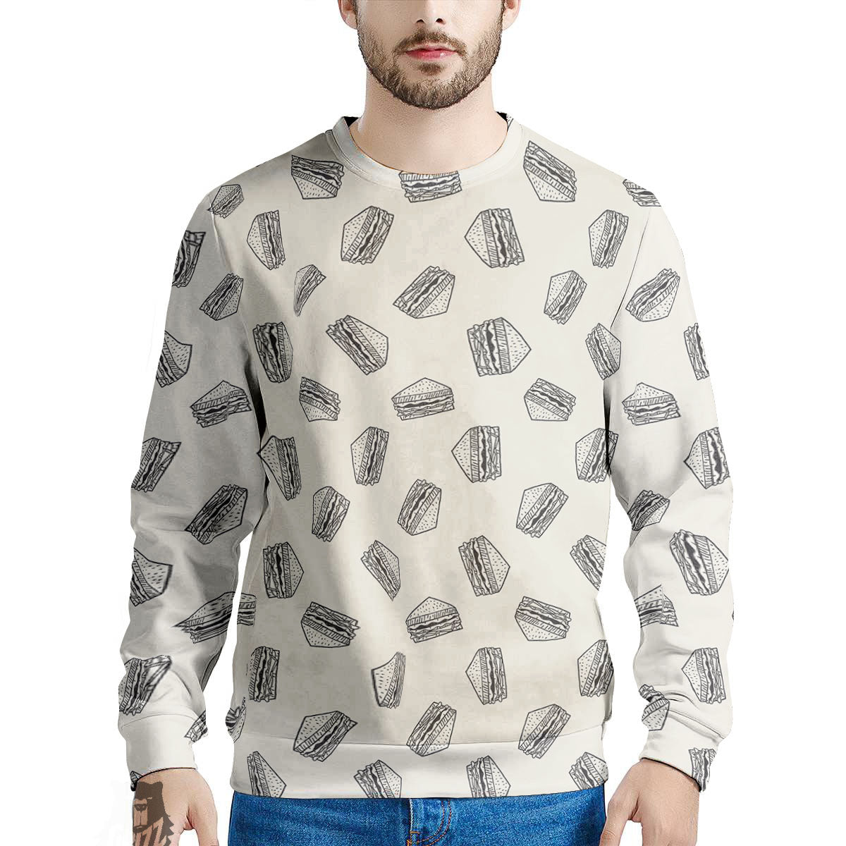 Sandwich Grey Doodle Print Pattern Men's Sweatshirt-grizzshop