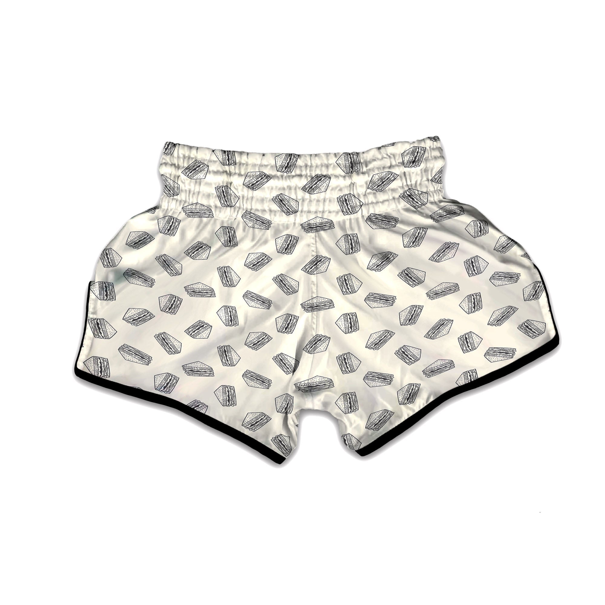 Sandwich Grey Doodle Print Pattern Muay Thai Boxing Shorts-grizzshop