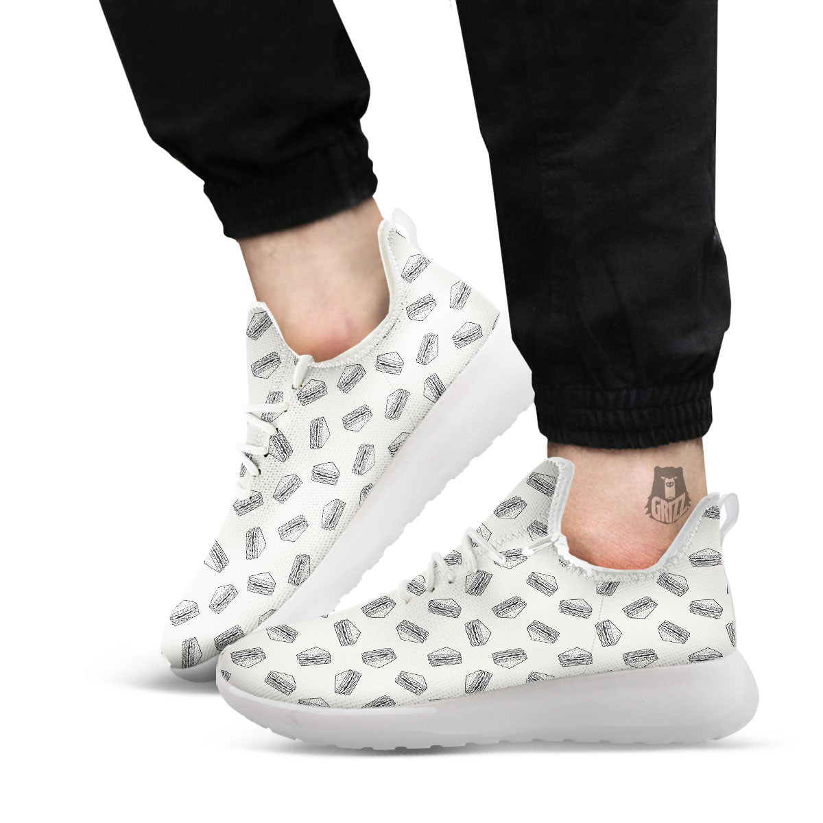 Sandwich Grey Doodle Print Pattern White Athletic Shoes-grizzshop