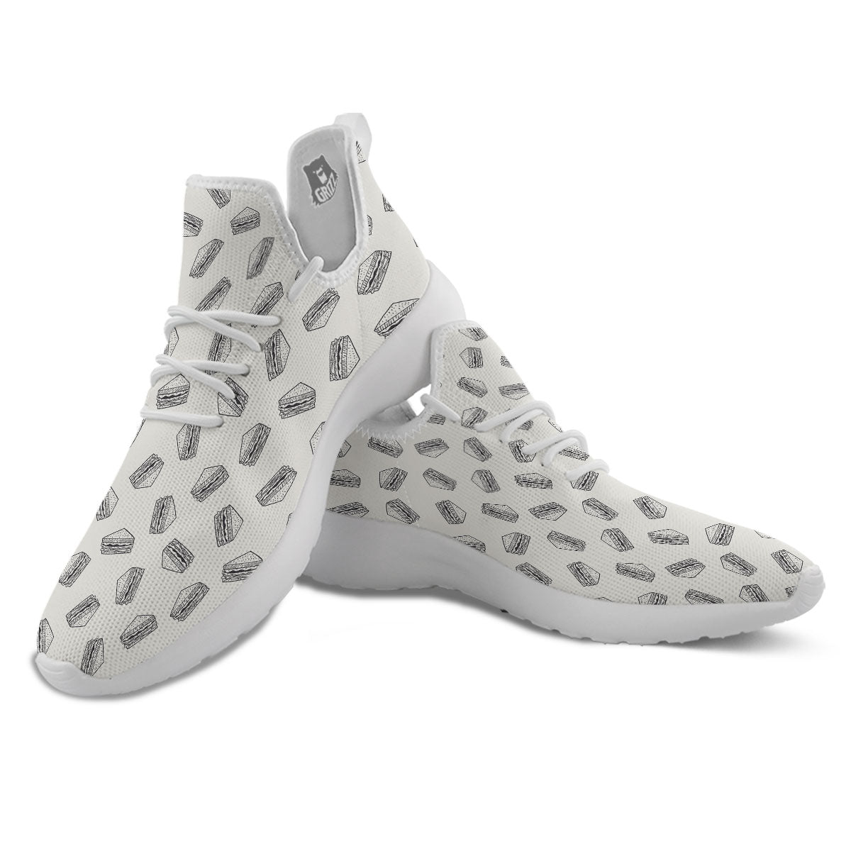 Sandwich Grey Doodle Print Pattern White Athletic Shoes-grizzshop