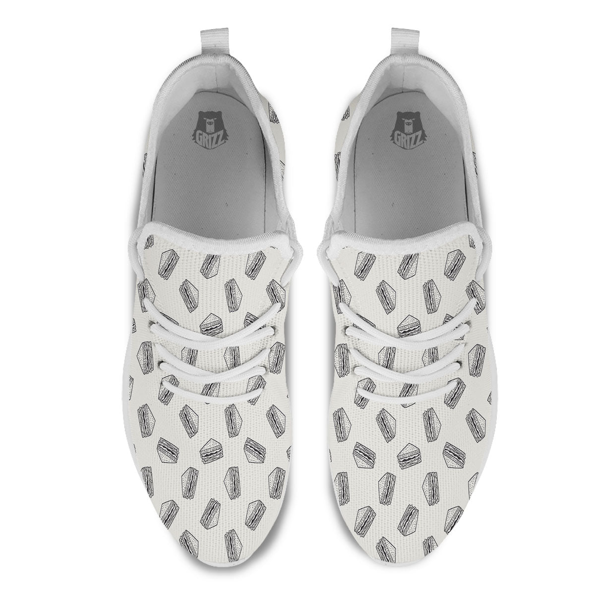 Sandwich Grey Doodle Print Pattern White Athletic Shoes-grizzshop