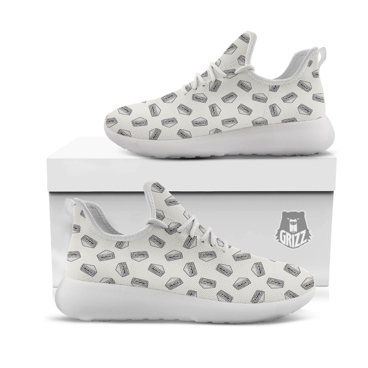 Sandwich Grey Doodle Print Pattern White Athletic Shoes-grizzshop