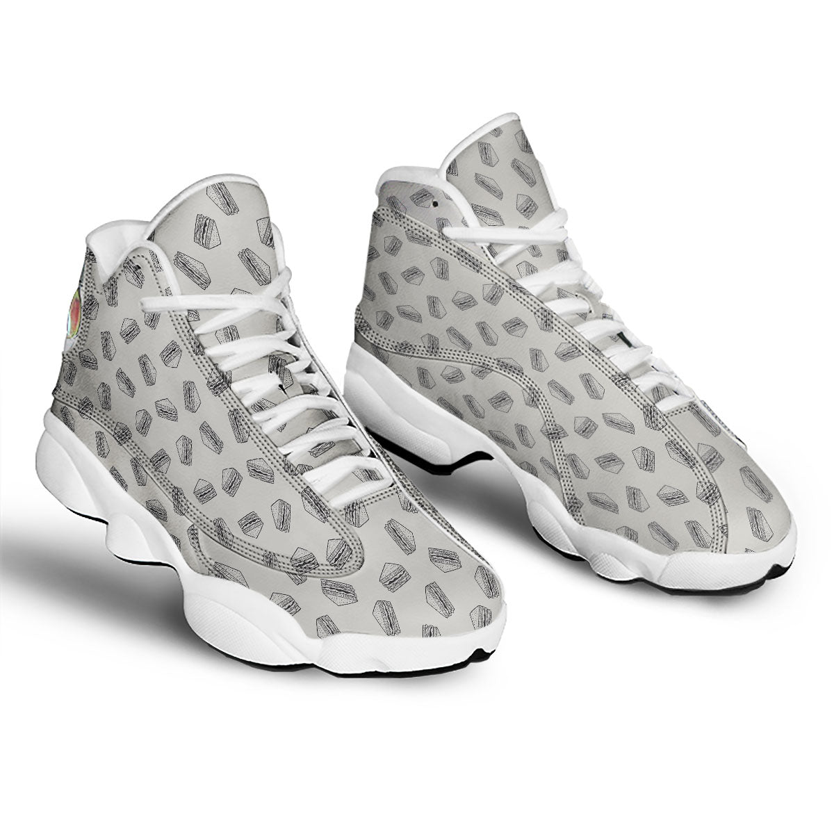 Sandwich Grey Doodle Print Pattern White Basketball Shoes-grizzshop
