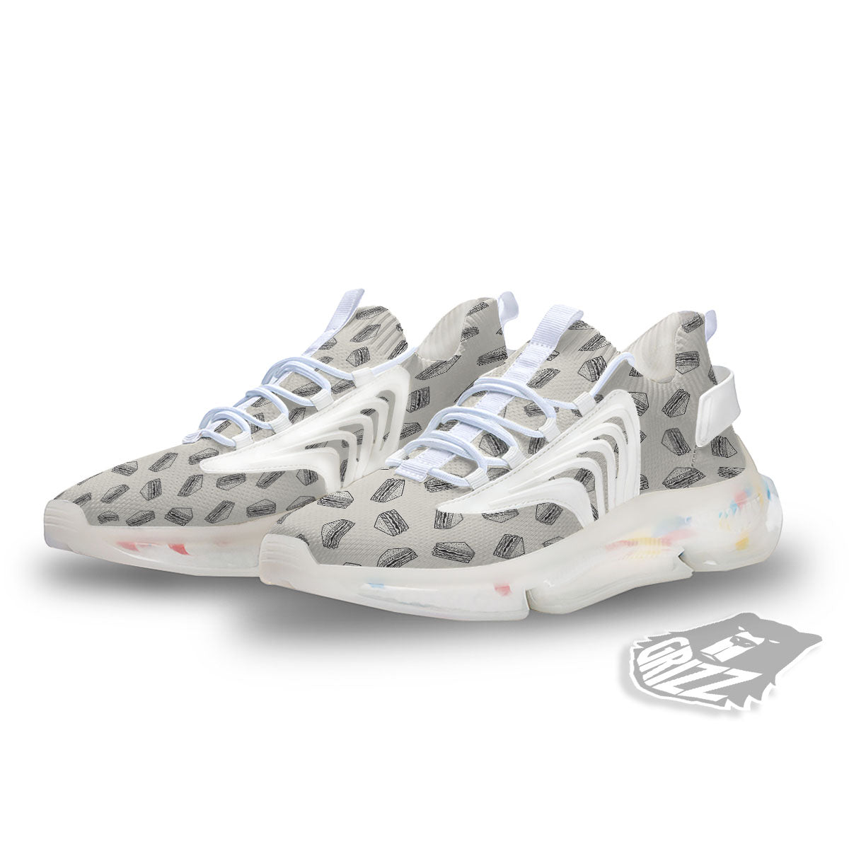 Sandwich Grey Doodle Print Pattern White Gym Shoes-grizzshop