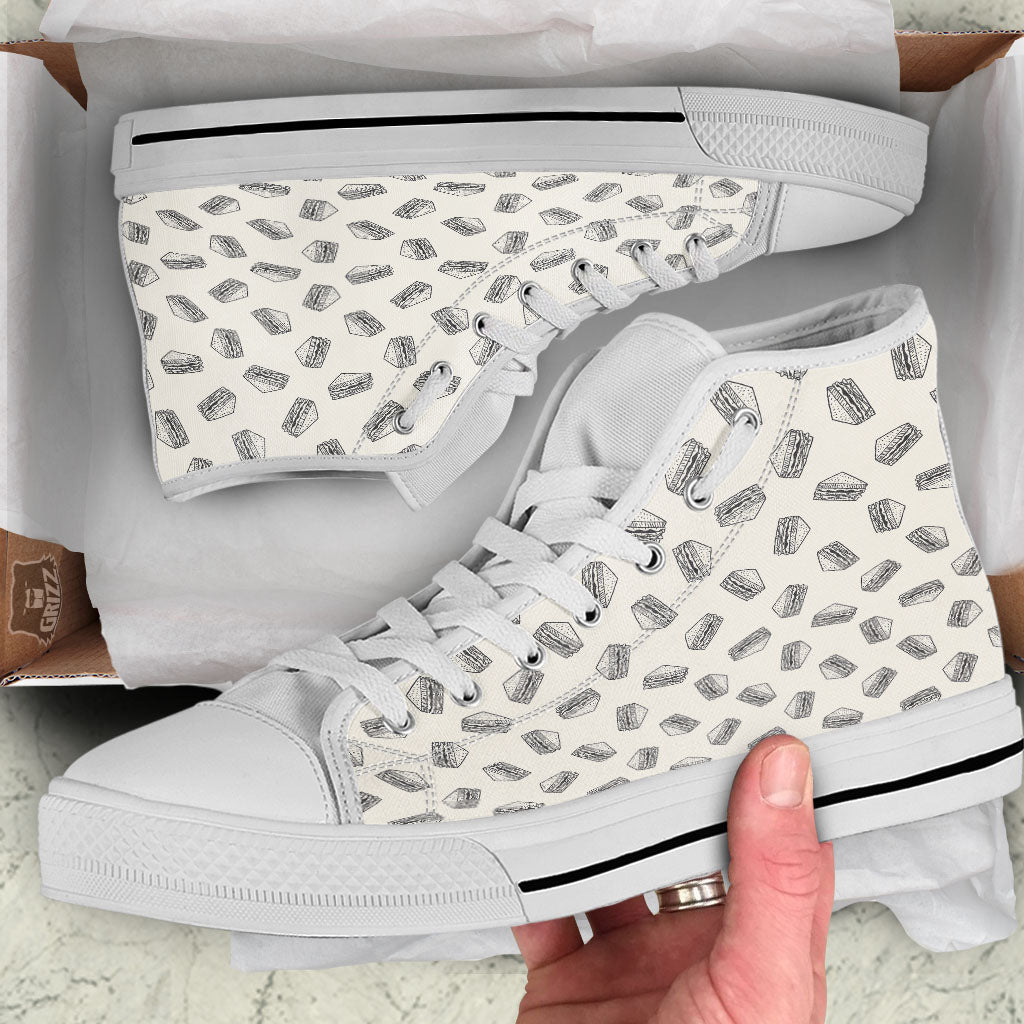 Sandwich Grey Doodle Print Pattern White High Top Shoes-grizzshop