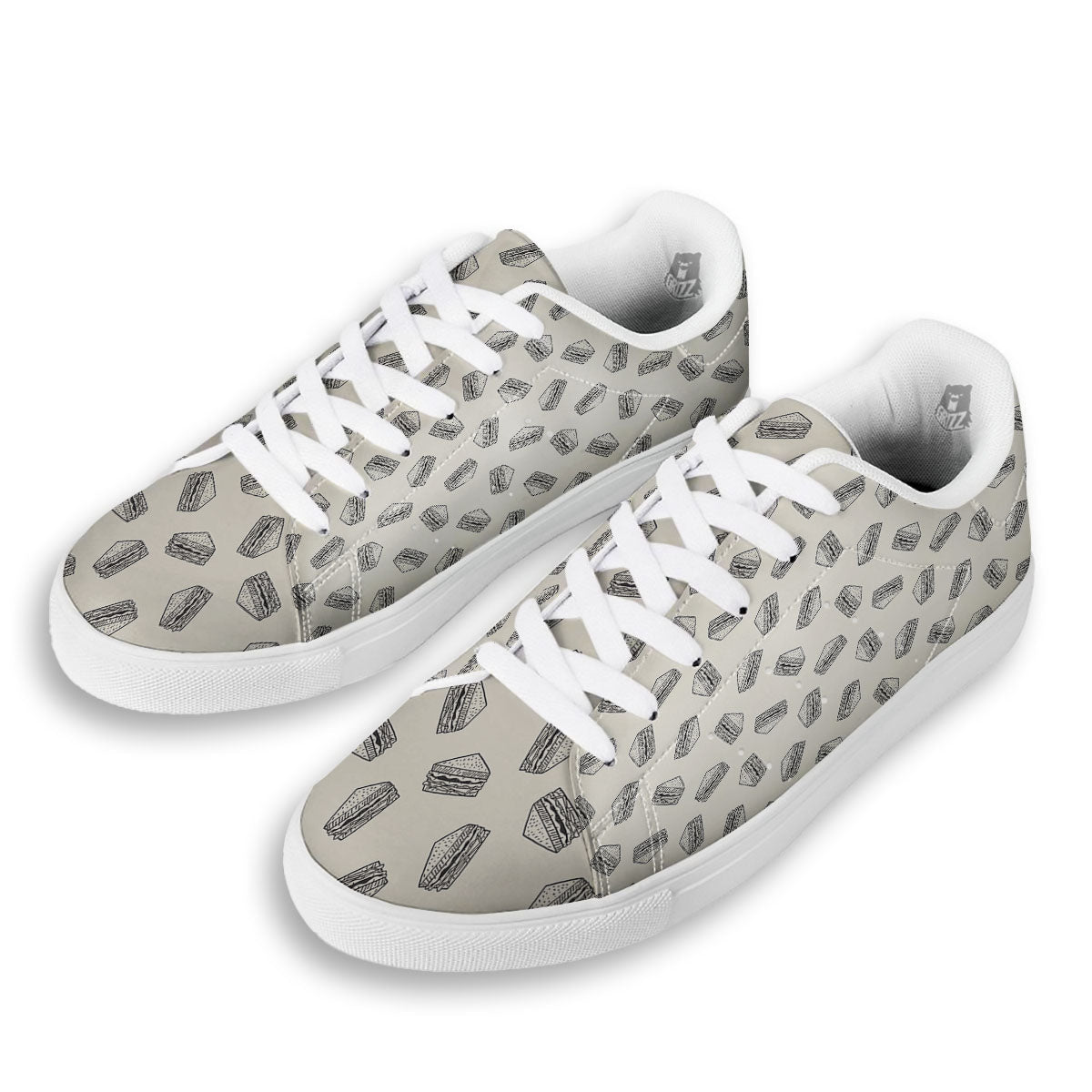 Sandwich Grey Doodle Print Pattern White Low Top Sneakers-grizzshop