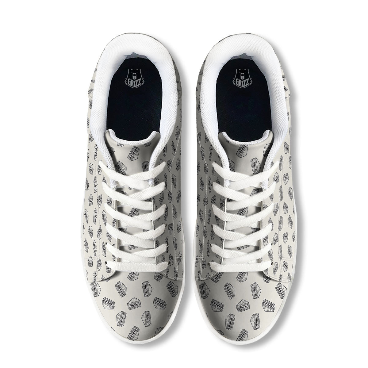 Sandwich Grey Doodle Print Pattern White Low Top Sneakers-grizzshop