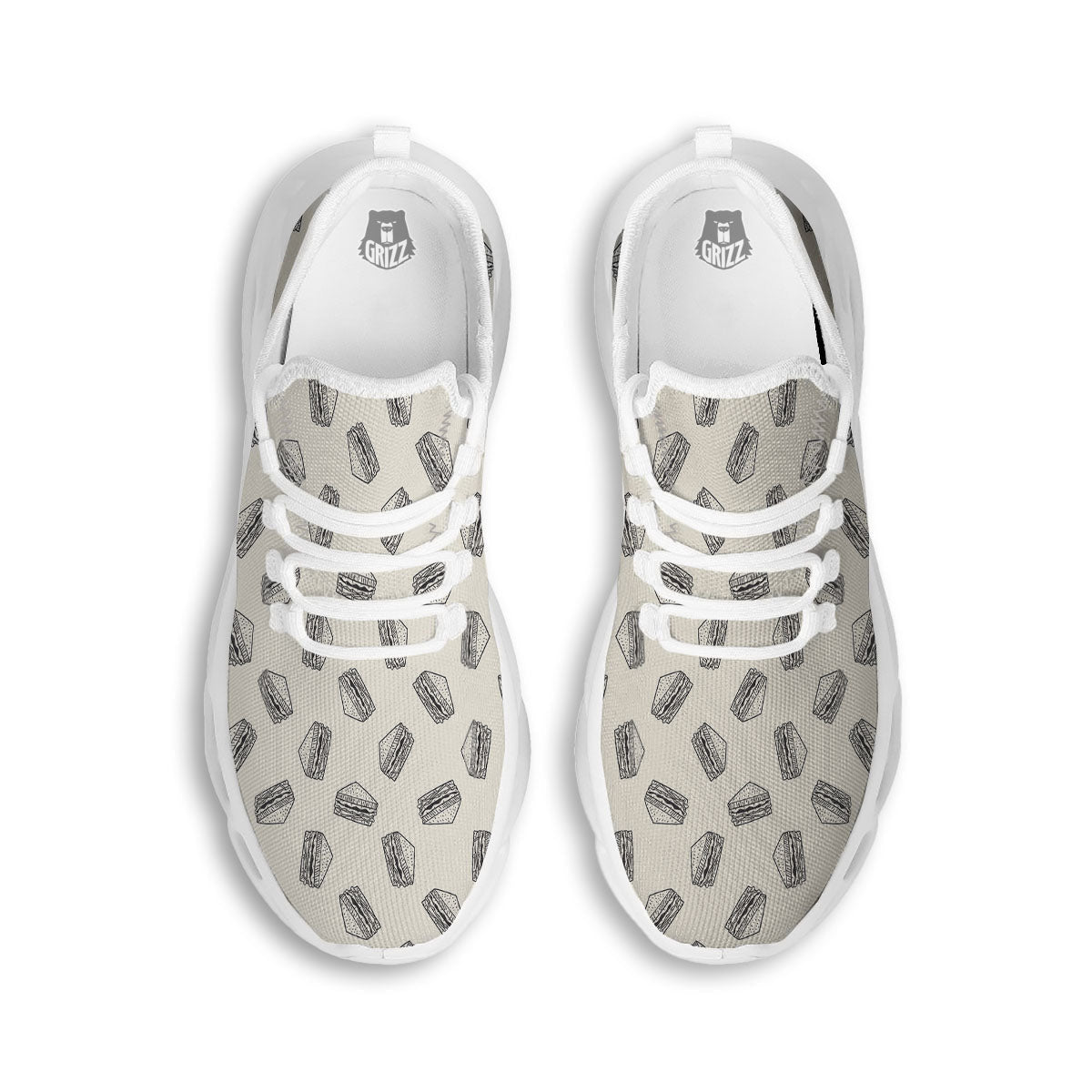 Sandwich Grey Doodle Print Pattern White Running Shoes-grizzshop