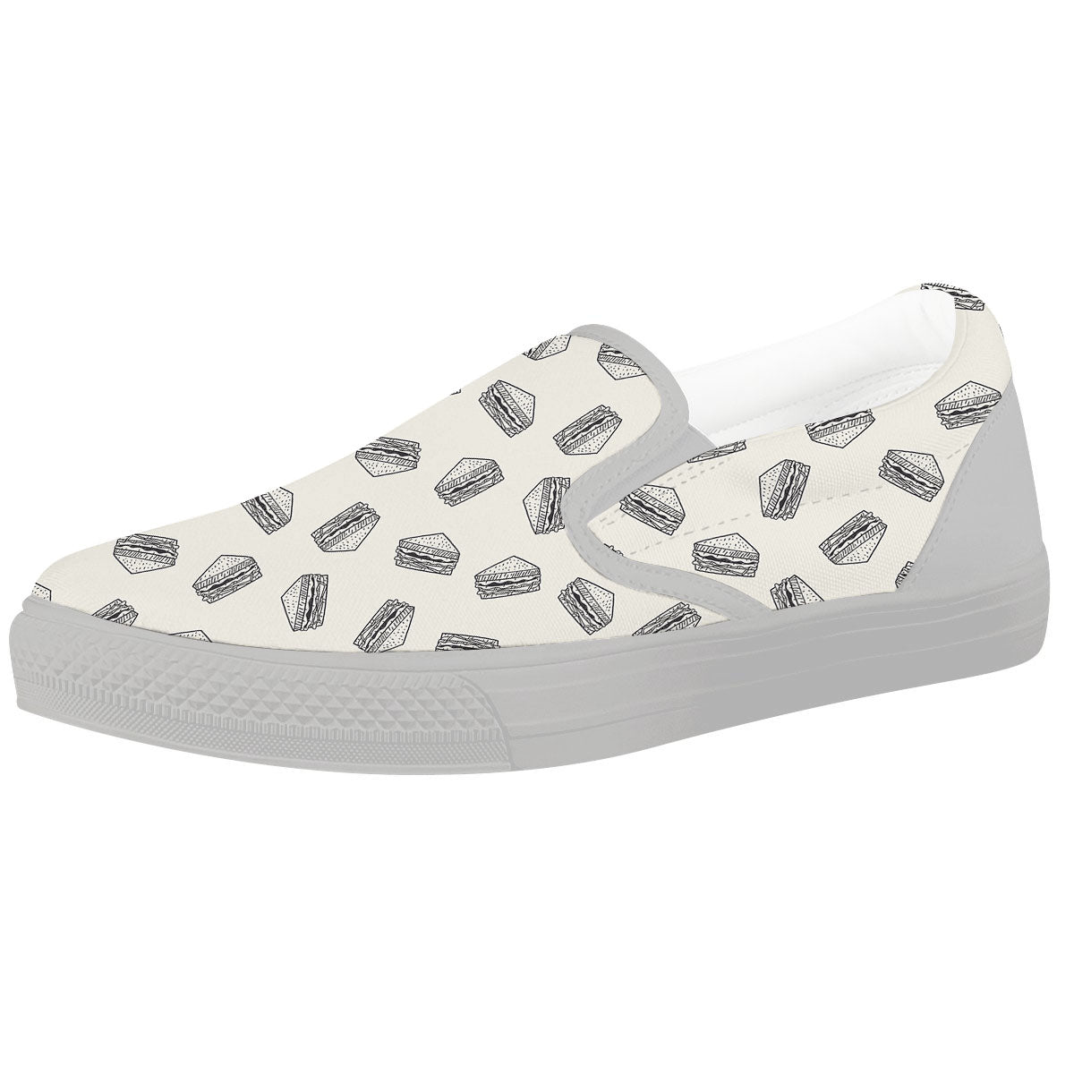 Sandwich Grey Doodle Print Pattern White Slip On Shoes-grizzshop