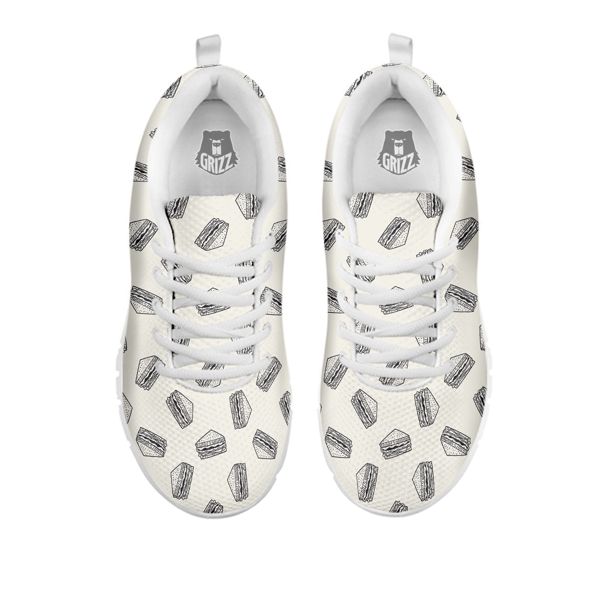Sandwich Grey Doodle Print Pattern White Sneaker-grizzshop