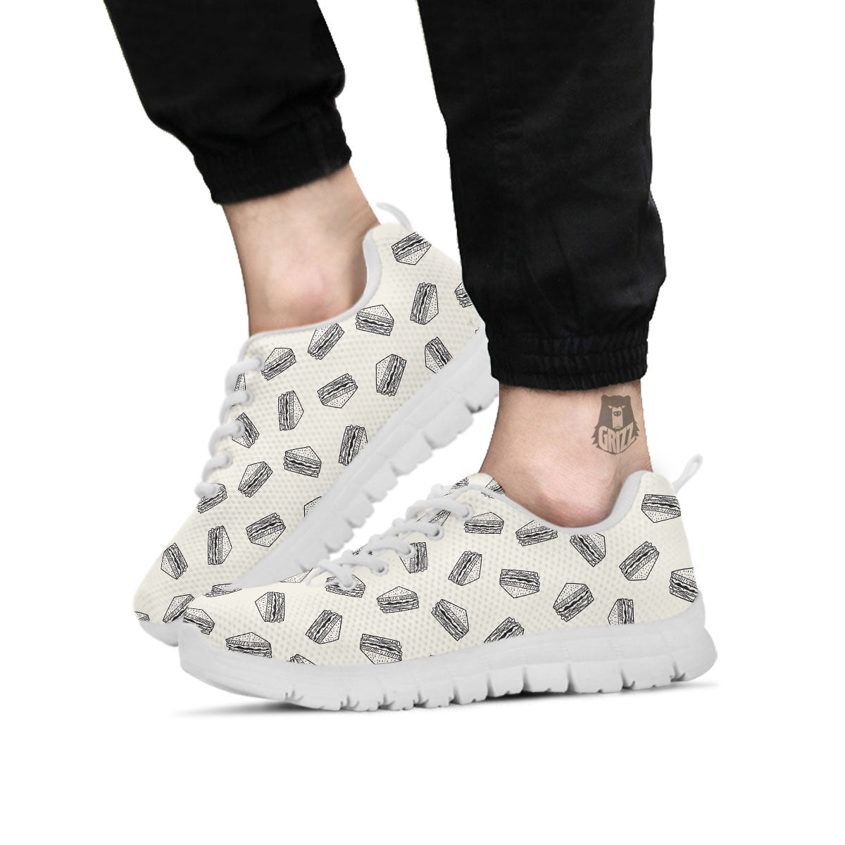 Sandwich Grey Doodle Print Pattern White Sneaker-grizzshop