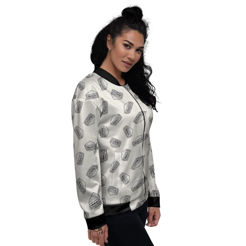 Sandwich Grey Doodle Print Pattern Women's Bomber Jacket-grizzshop