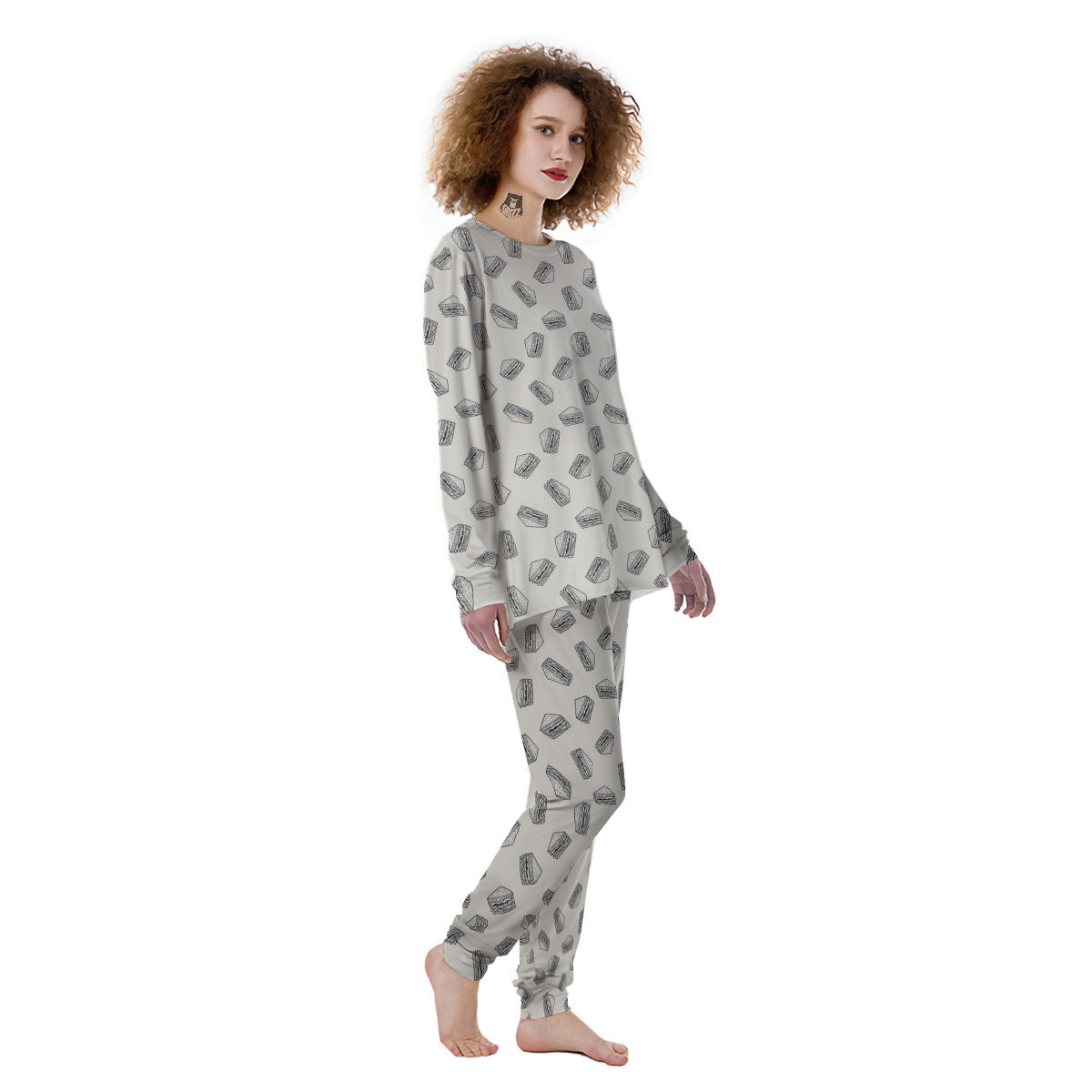 Sandwich Grey Doodle Print Pattern Women's Pajamas-grizzshop