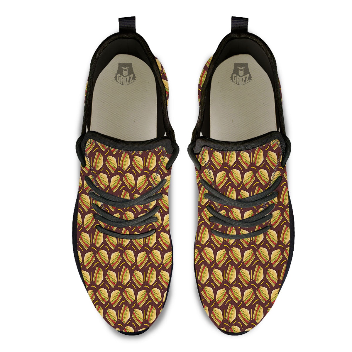 Sandwiches Brown Print Pattern Black Athletic Shoes-grizzshop