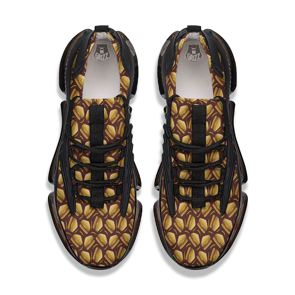 Sandwiches Brown Print Pattern Black Gym Shoes-grizzshop