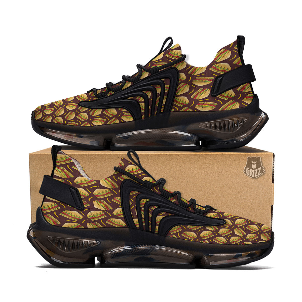 Sandwiches Brown Print Pattern Black Gym Shoes-grizzshop