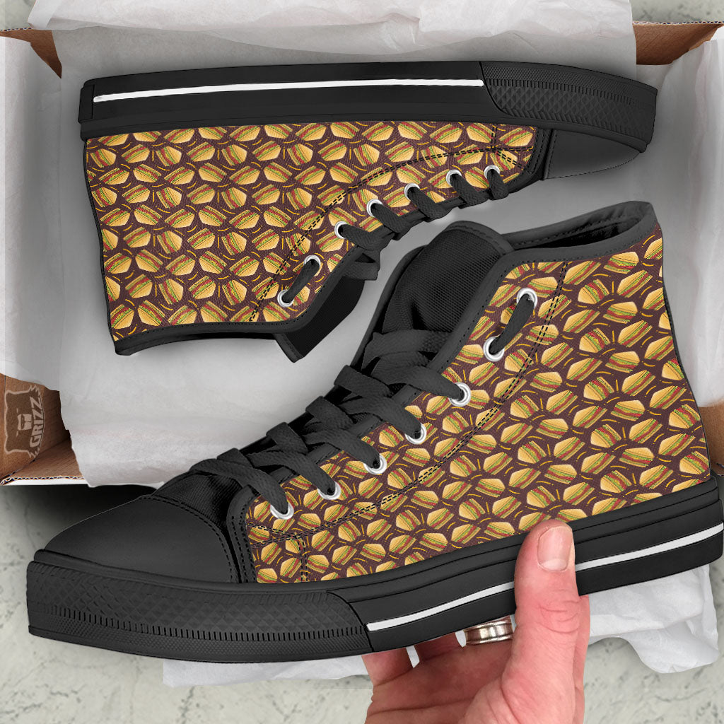 Sandwiches Brown Print Pattern Black High Top Shoes-grizzshop