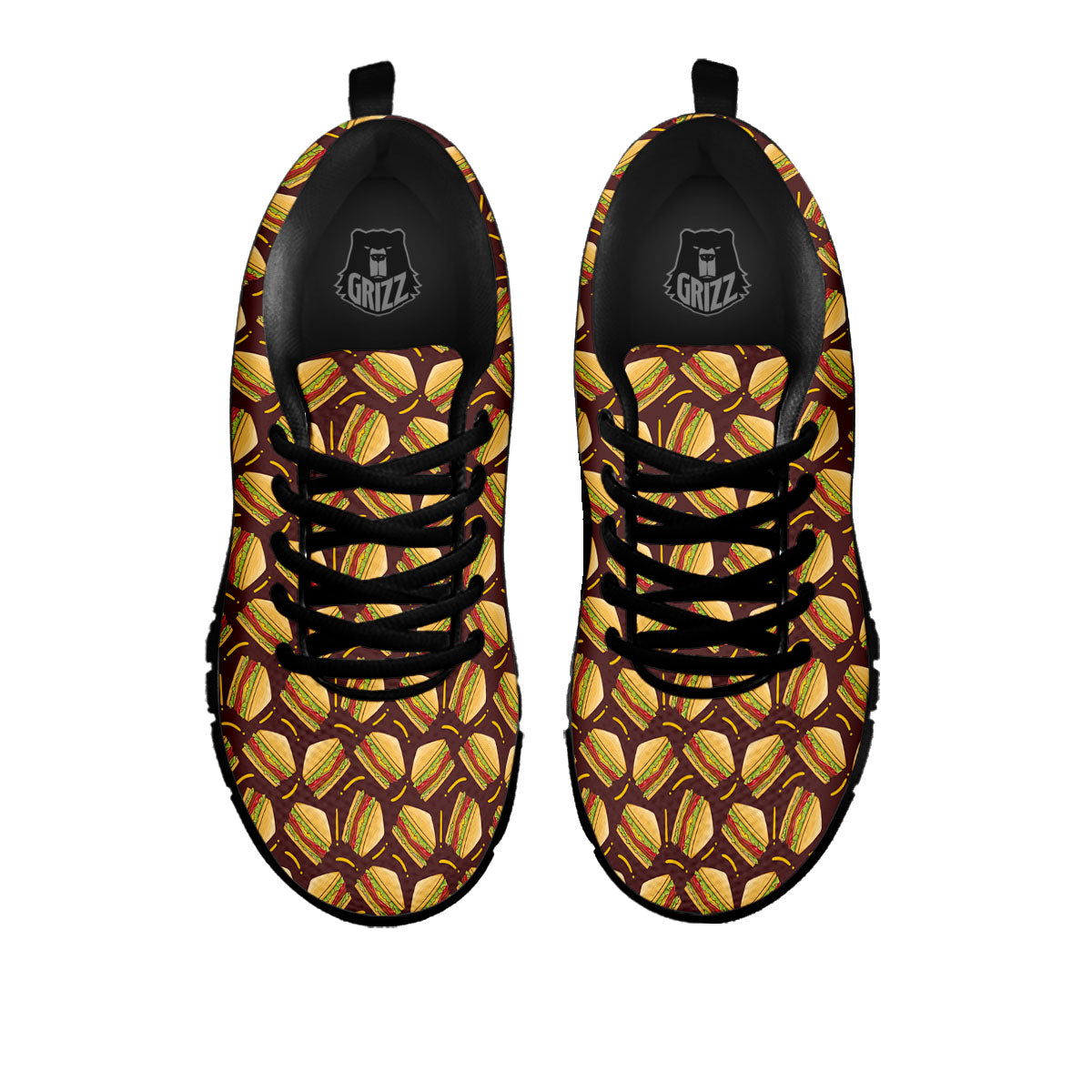 Sandwiches Brown Print Pattern Black Sneaker-grizzshop