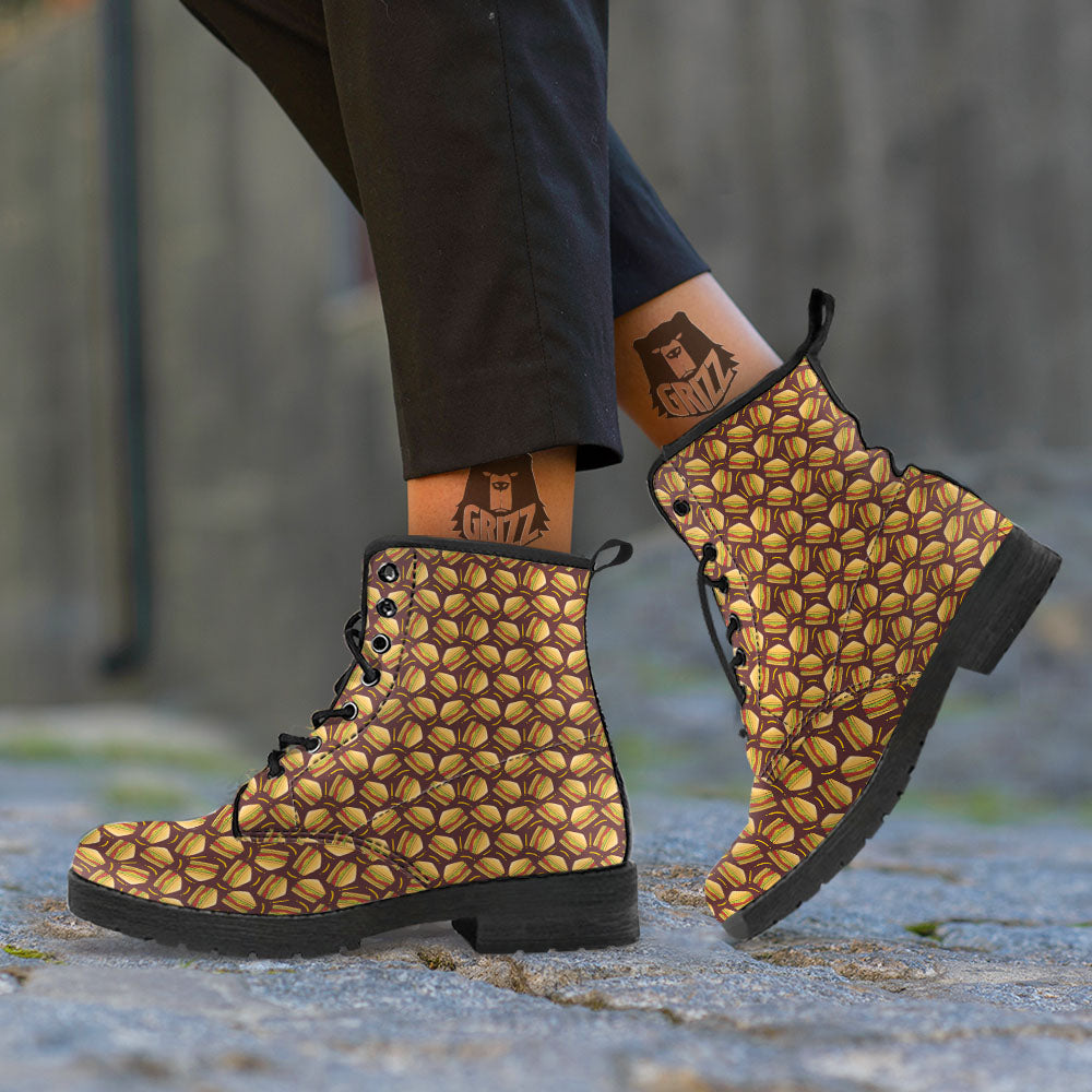 Sandwiches Brown Print Pattern Leather Boots-grizzshop