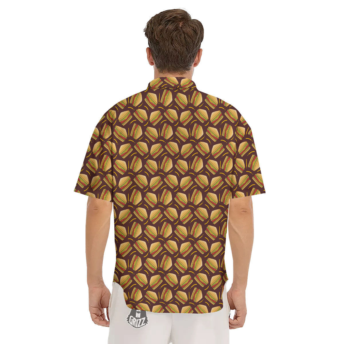 Sandwiches Brown Print Pattern Men's Short Sleeve Shirts-grizzshop