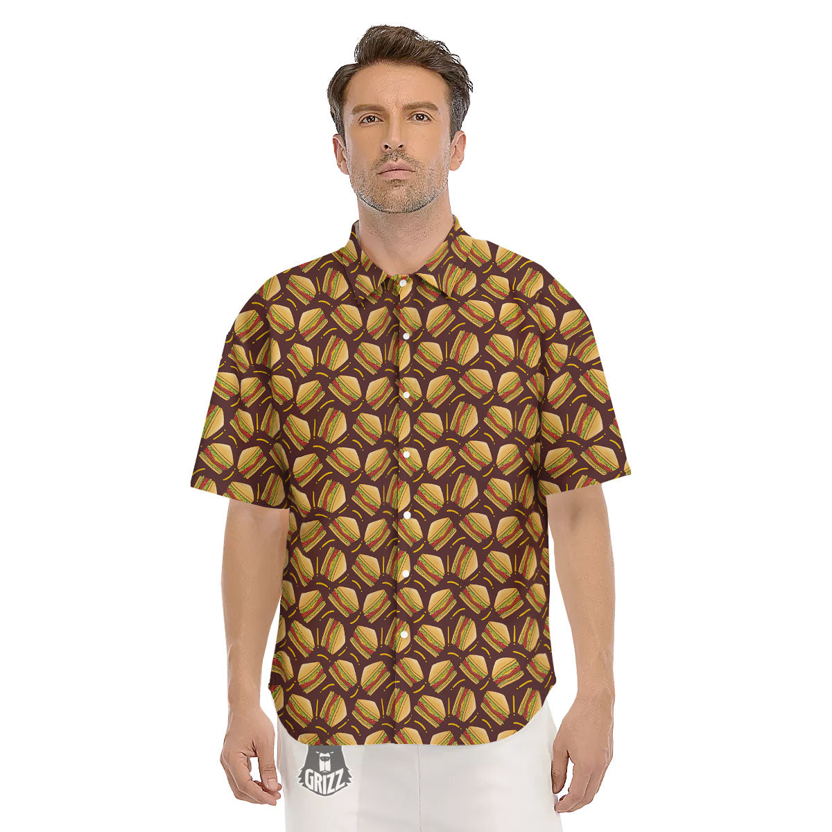 Sandwiches Brown Print Pattern Men's Short Sleeve Shirts-grizzshop