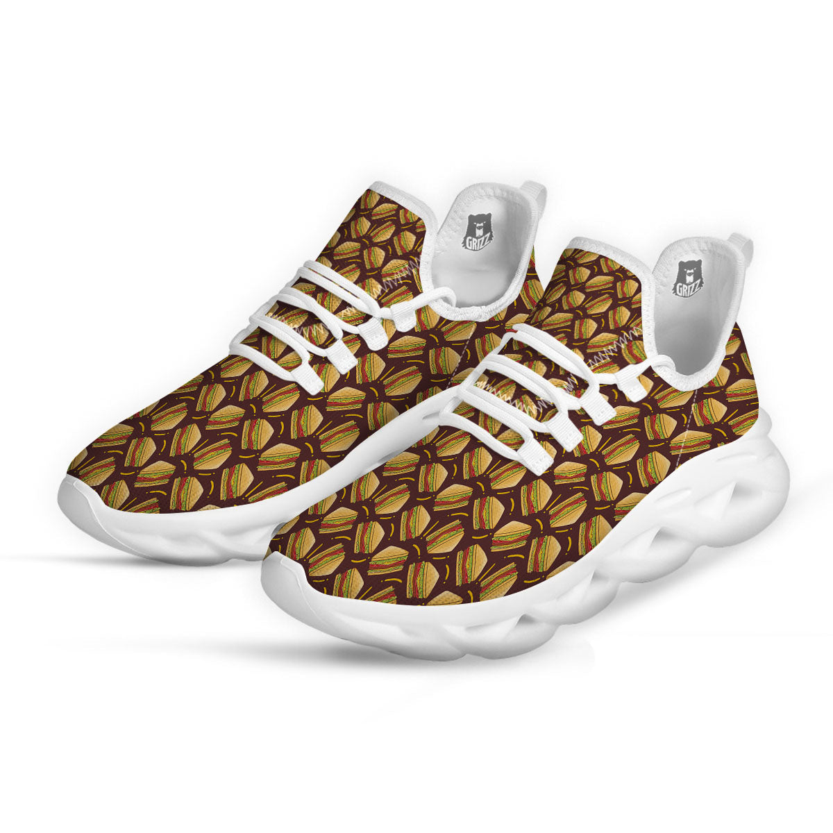 Sandwiches Brown Print Pattern White Running Shoes-grizzshop