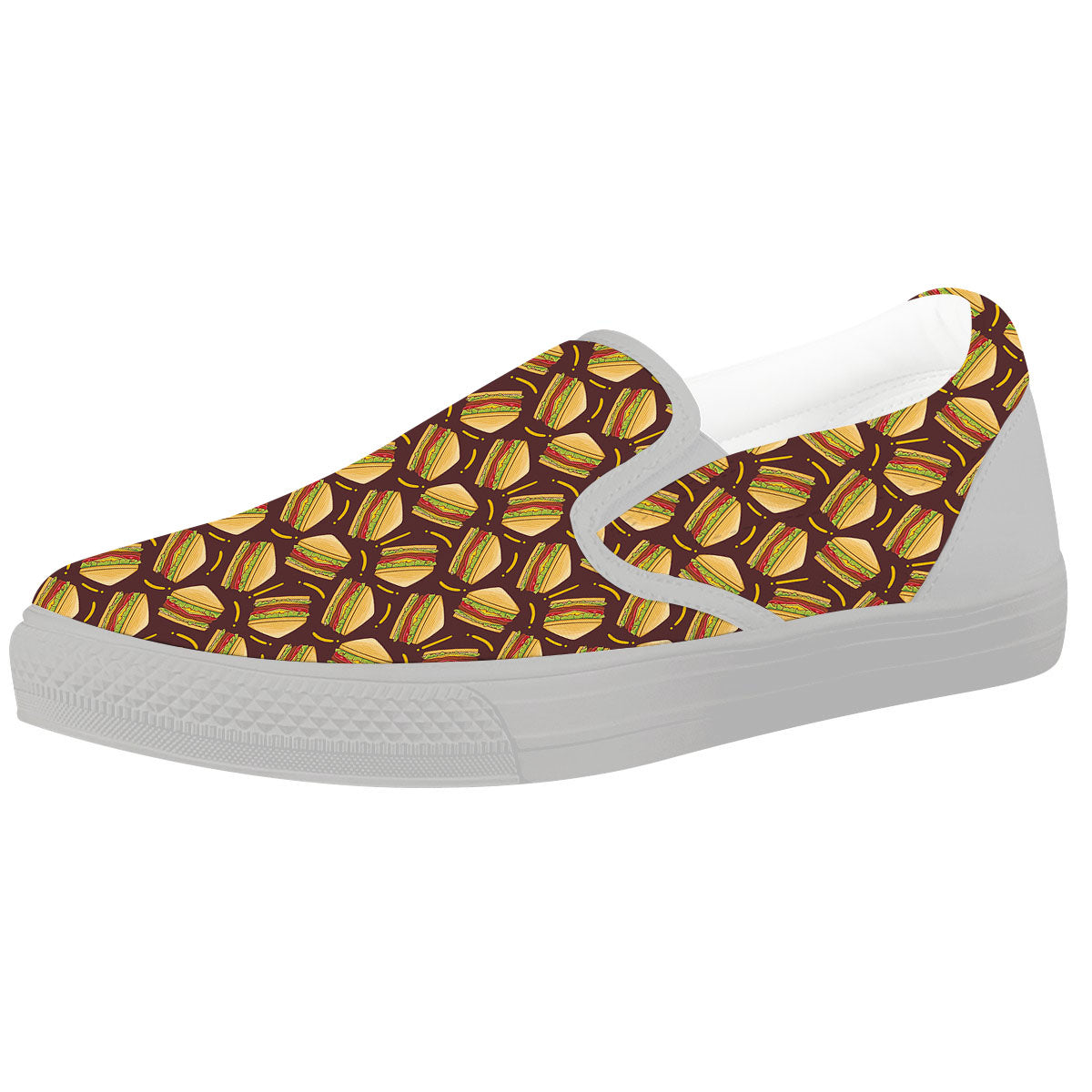 Sandwiches Brown Print Pattern White Slip On Shoes-grizzshop