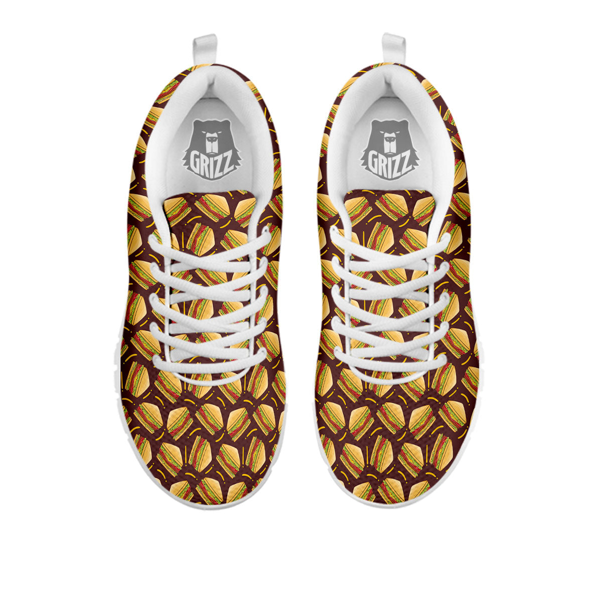 Sandwiches Brown Print Pattern White Sneaker-grizzshop