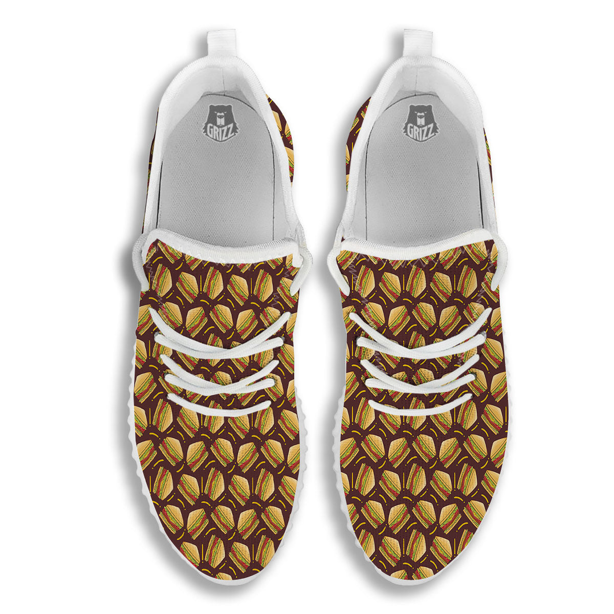 Sandwiches Brown Print Pattern White Walking Shoes-grizzshop