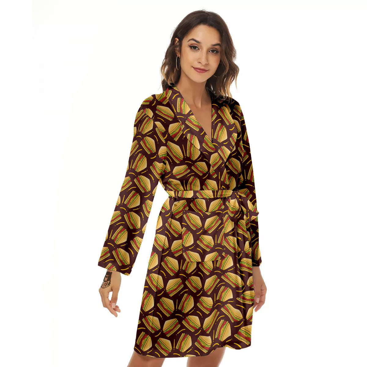 Sandwiches Brown Print Pattern Women's Robe-grizzshop