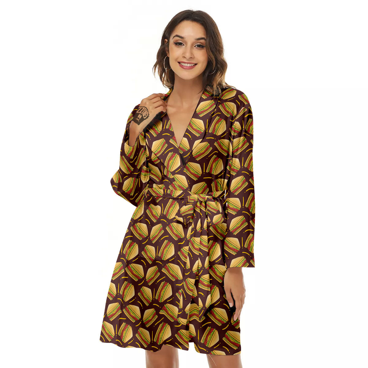 Sandwiches Brown Print Pattern Women's Robe-grizzshop