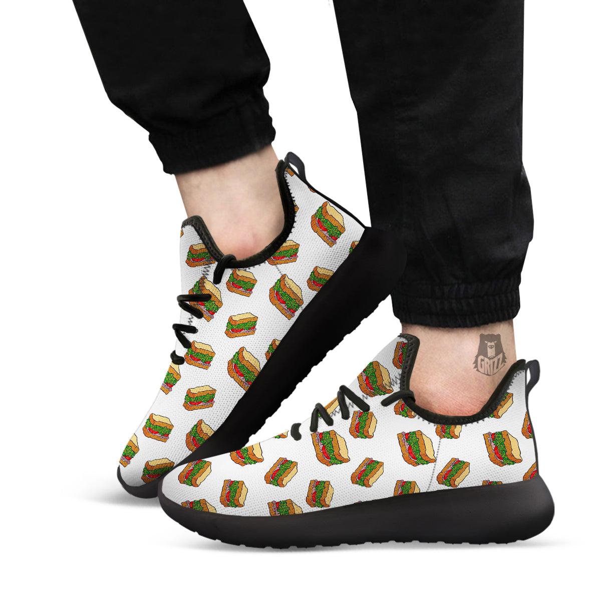 Sandwiches White Print Pattern Black Athletic Shoes-grizzshop