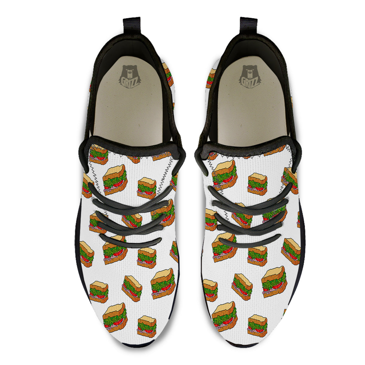 Sandwiches White Print Pattern Black Athletic Shoes-grizzshop