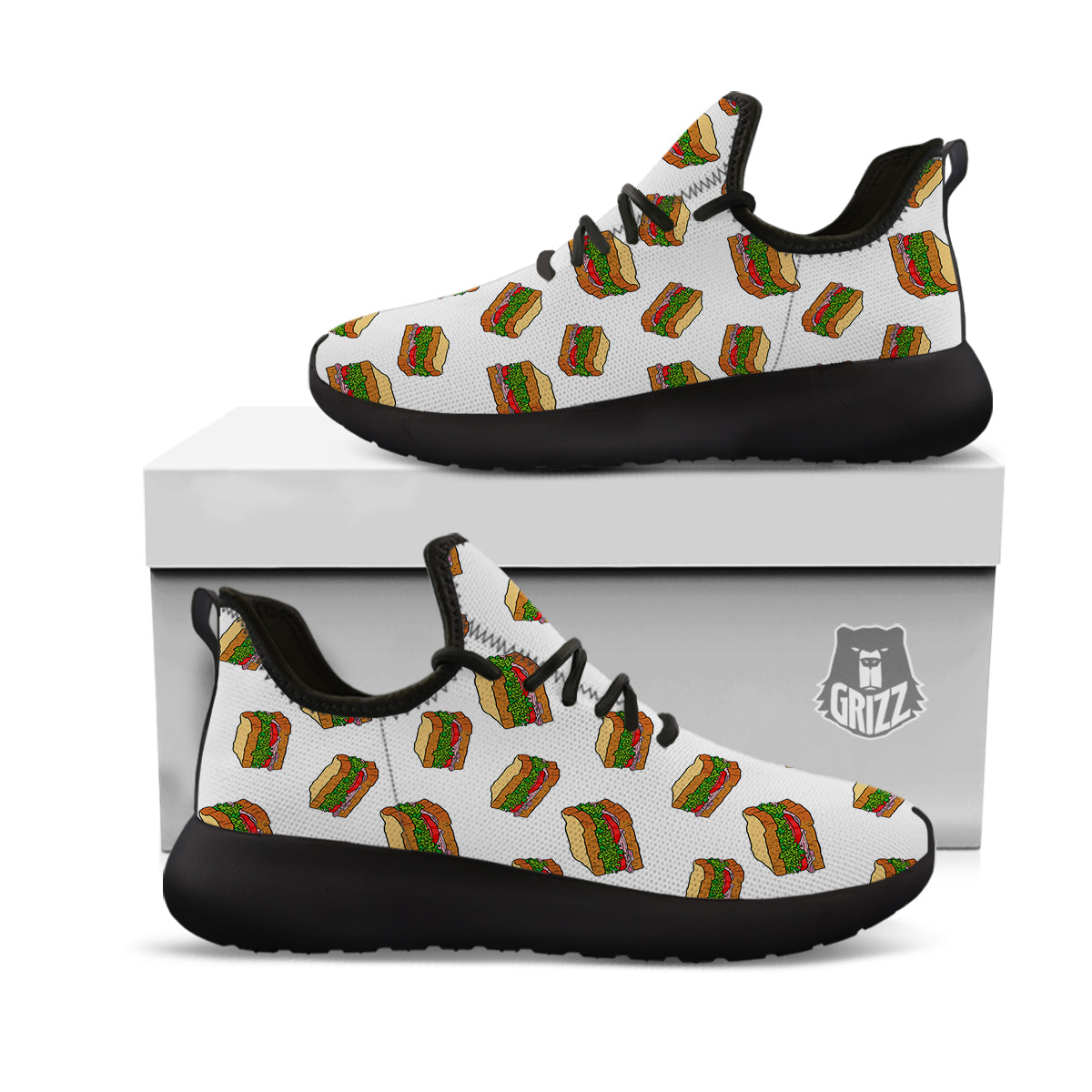 Sandwiches White Print Pattern Black Athletic Shoes-grizzshop