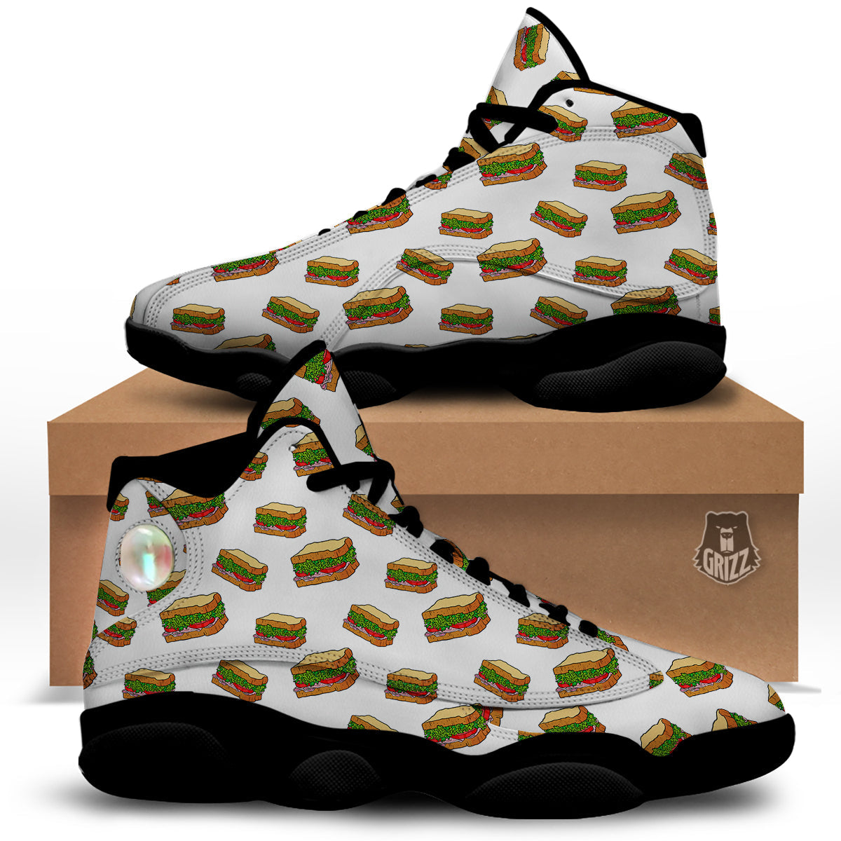 Sandwiches White Print Pattern Black Basketball Shoes-grizzshop
