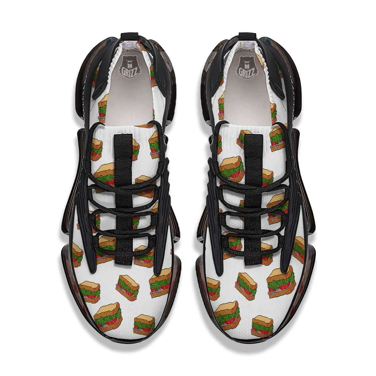 Sandwiches White Print Pattern Black Gym Shoes-grizzshop