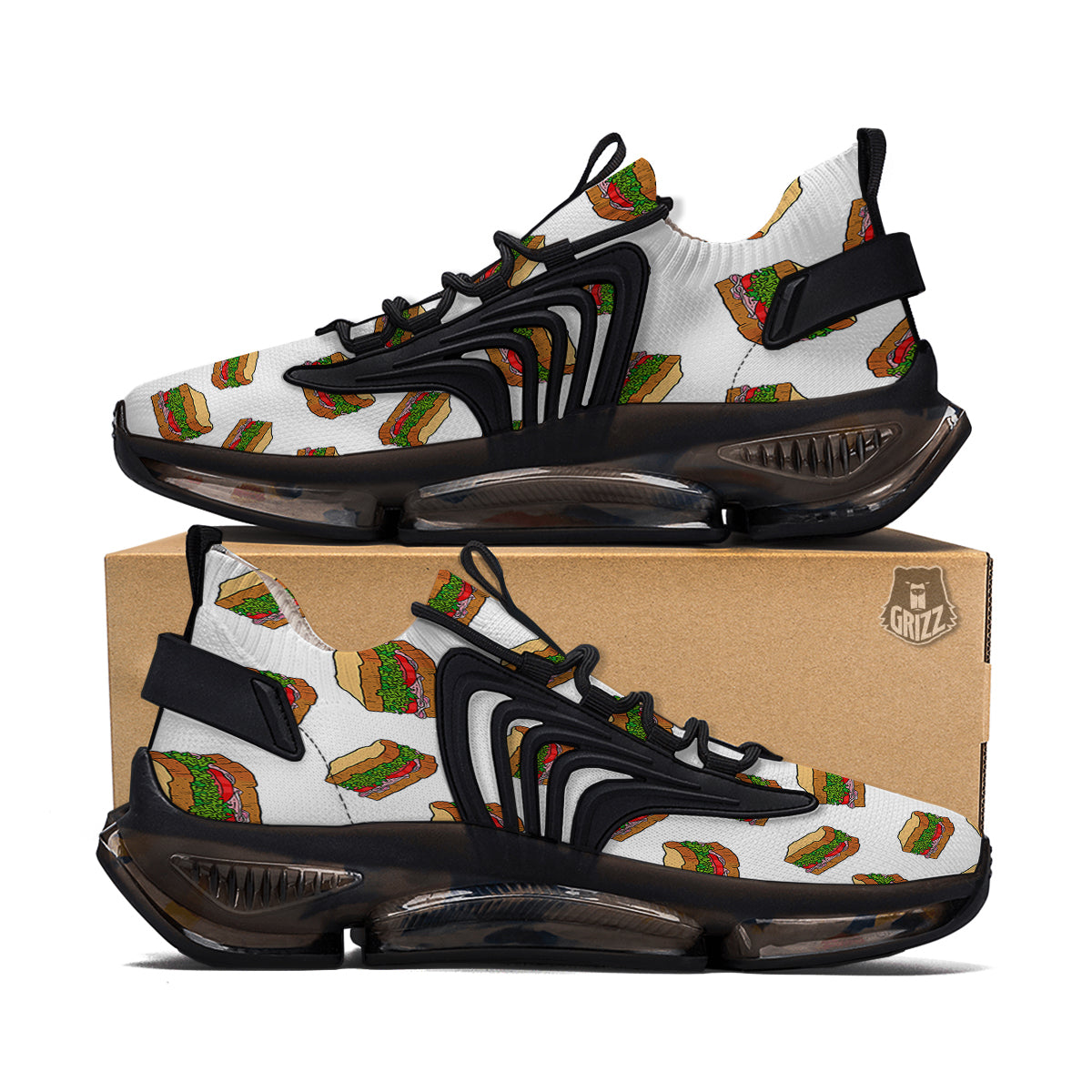 Sandwiches White Print Pattern Black Gym Shoes-grizzshop