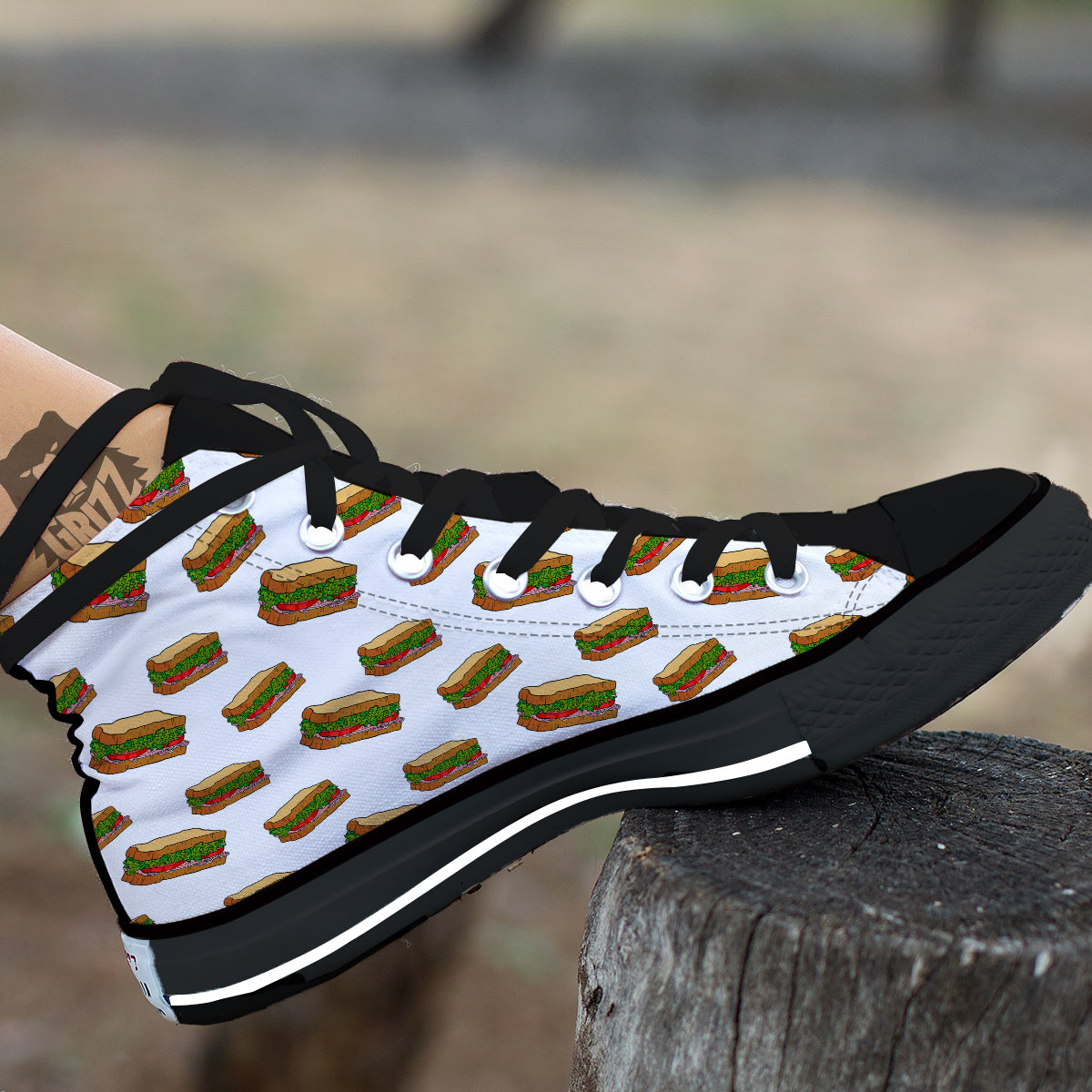 Sandwiches White Print Pattern Black High Top Shoes-grizzshop