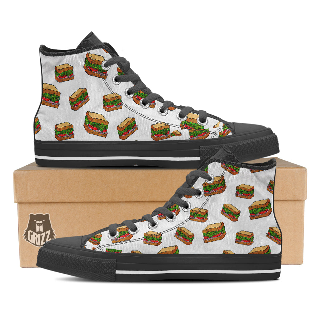 Sandwiches White Print Pattern Black High Top Shoes-grizzshop