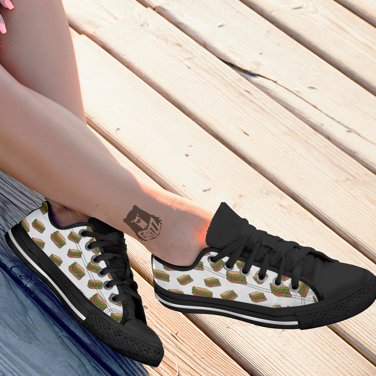 Sandwiches White Print Pattern Black Low Top Shoes-grizzshop
