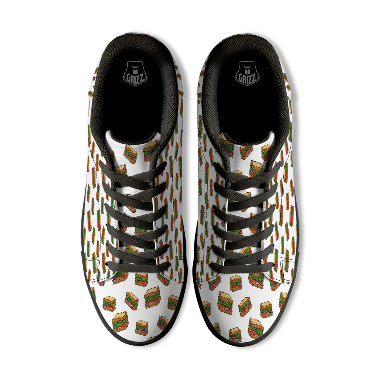 Sandwiches White Print Pattern Black Low Top Sneakers-grizzshop