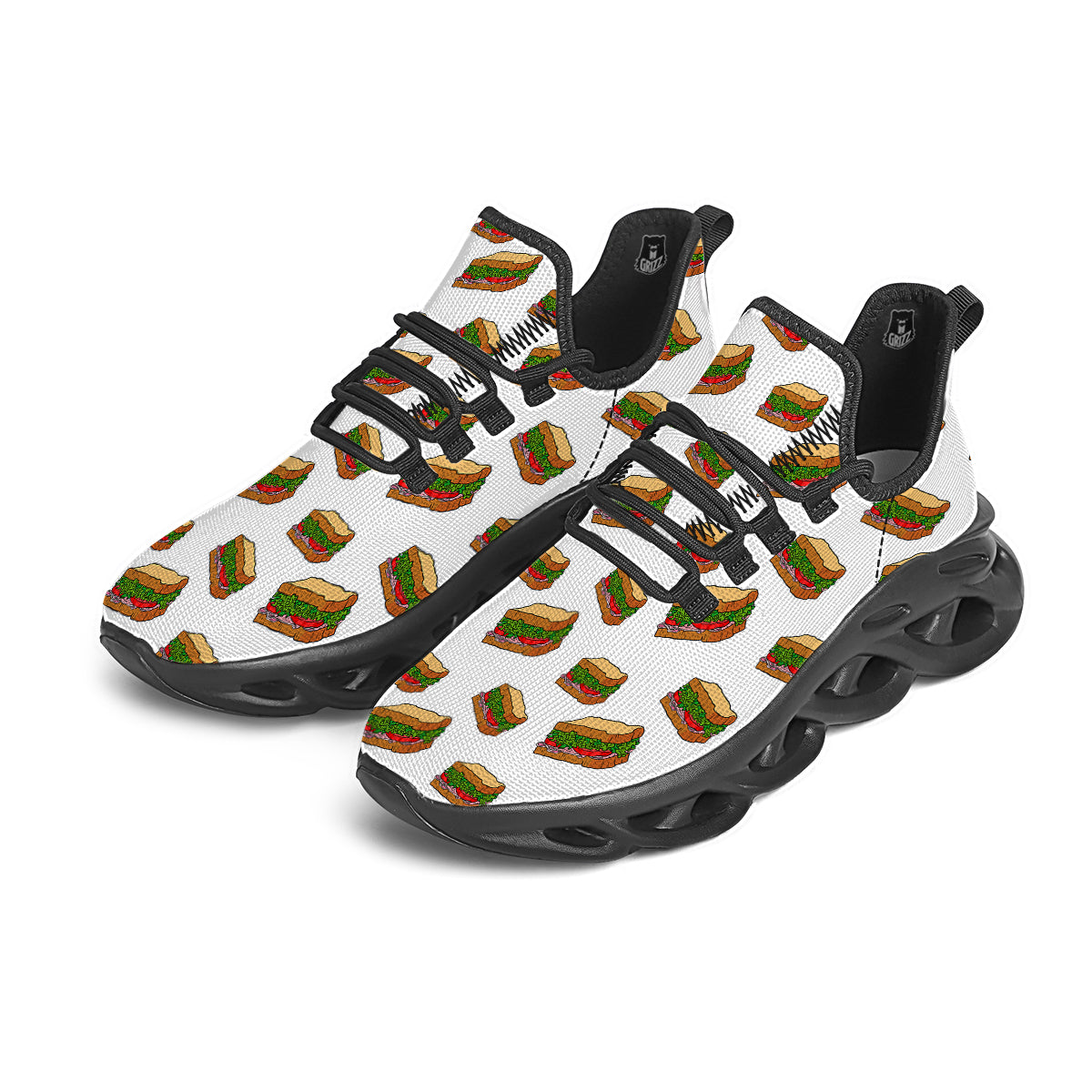 Sandwiches White Print Pattern Black Running Shoes-grizzshop