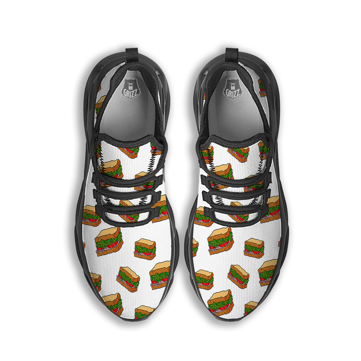 Sandwiches White Print Pattern Black Running Shoes-grizzshop