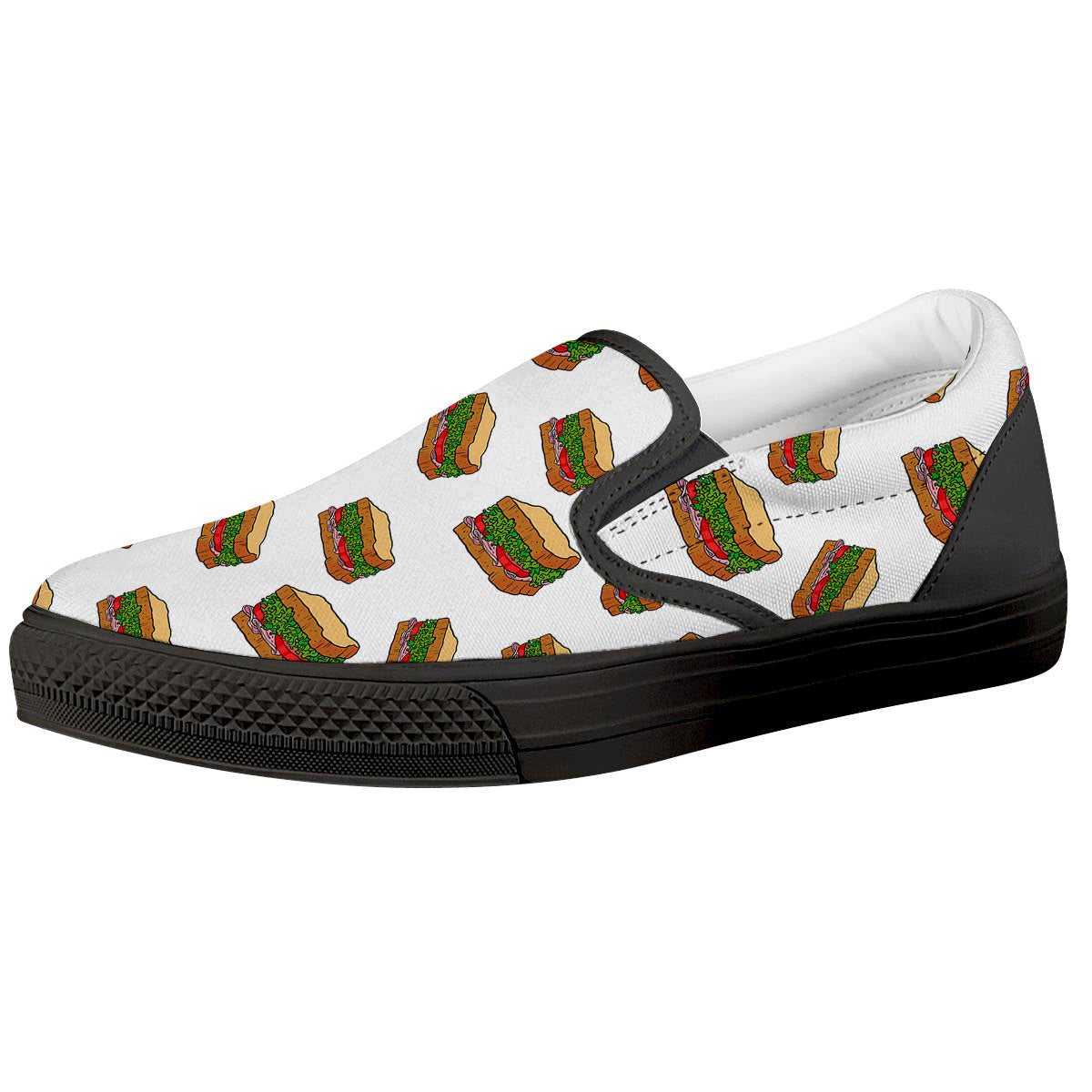 Sandwiches White Print Pattern Black Slip On Shoes-grizzshop