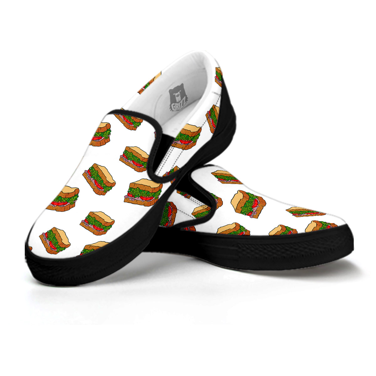 Sandwiches White Print Pattern Black Slip On Shoes-grizzshop